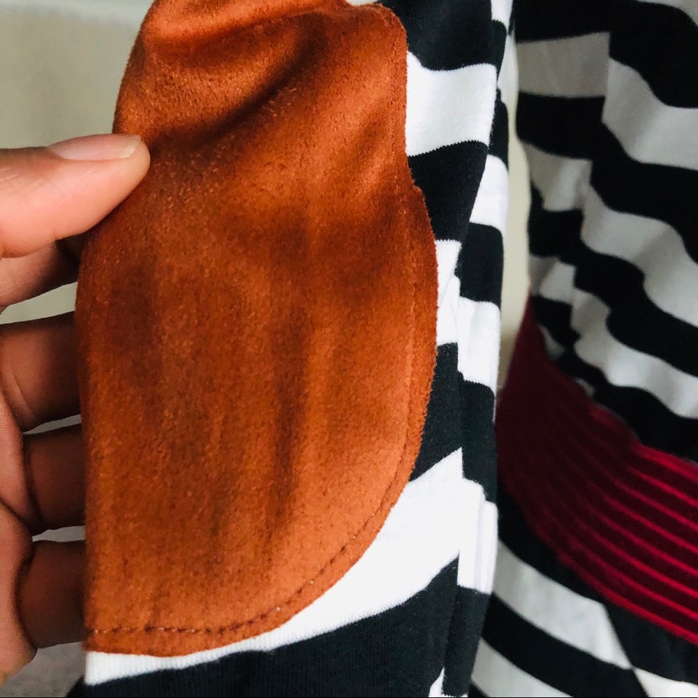 Contrast Elbow Patch Striped Open Long Cardigan - image 3